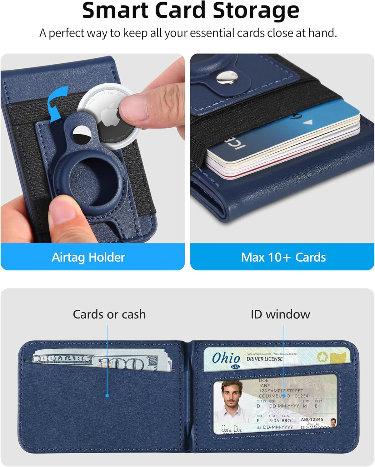 For Magsafe Wallet Stand with Airtag Holder, 10 Cards Holder, RFID Blocking