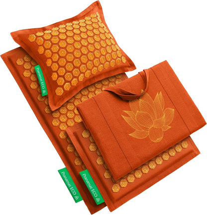 Pranamat Acupressure Large & Small Mat with Pillow and Bag Set, Premium Acupressure Therapy for Pain Relief and Relaxation, Handcrafted in Europe with Sustainable and Natural Materials (Obsidian)