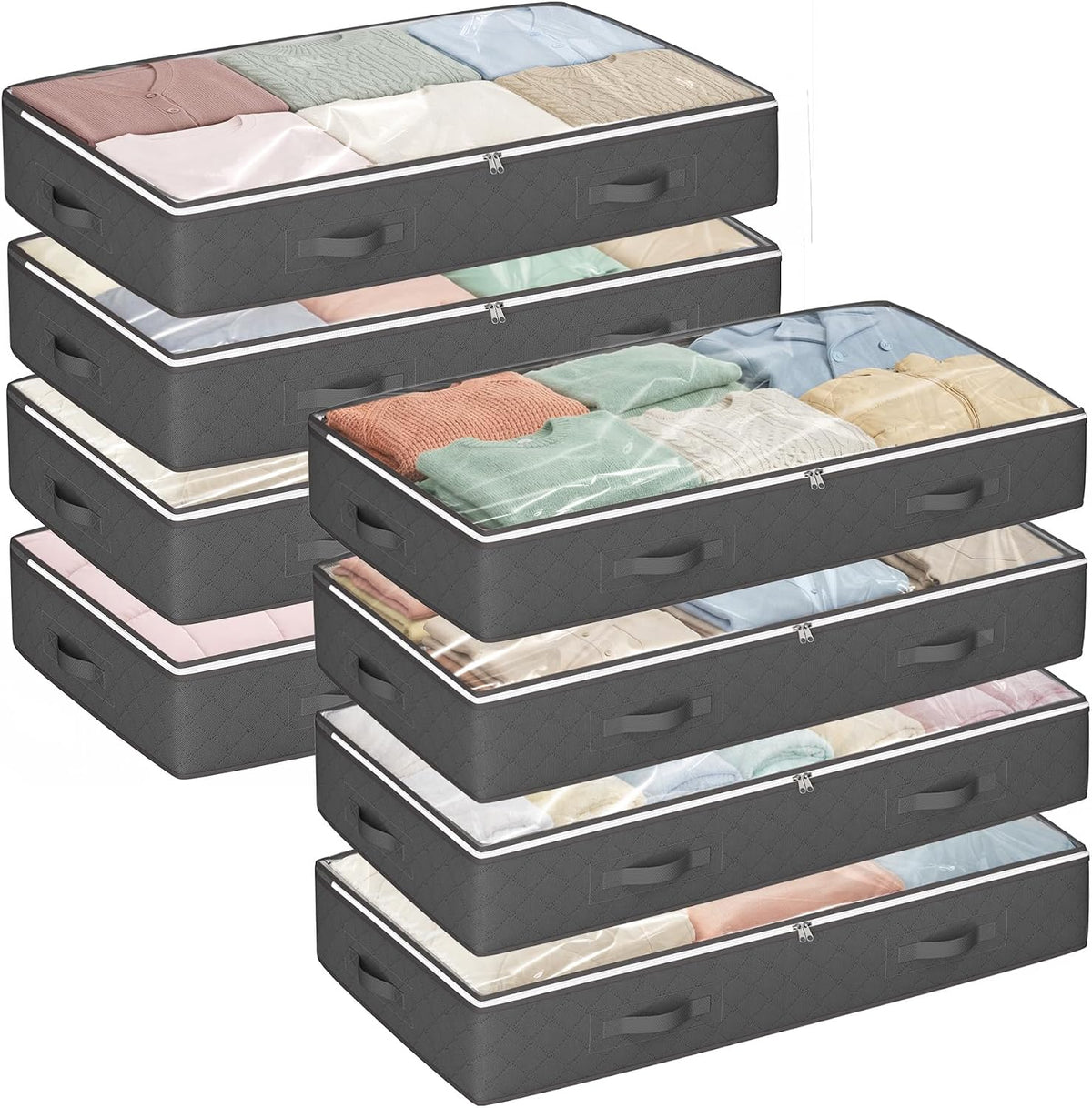 Budding Joy 95L Under Bed Storage Containers, 4 Pack Closet Organizers Grey