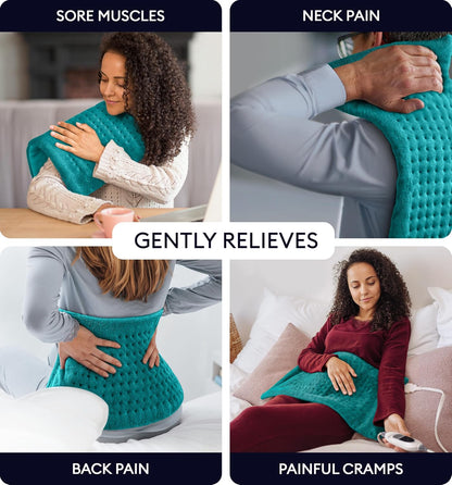GENIANI Electric Heating Pad for Back Pain & Cramps Relief, Electric Throw, Self Care Gifts for Women, Heating Pad for Neck & Shoulder, Machine Washable Microplush, Auto Shut Off (12"x24", Tabby Gray)