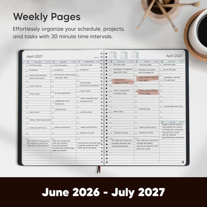 Academic Planner 2026-2027 - Hourly 2026-2027 Planner Weekly and Monthly - Appointment Book with Flexible Cover, Twin-Wire Binding - Simple Design for Productivity, June 2026 - July 2027. 8.5 x 11