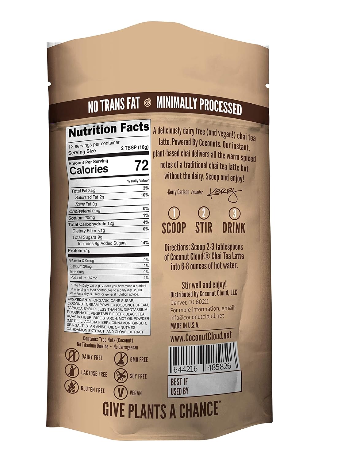 Coconut Cloud: Vegan Spiced Chai Tea Latte | Creamy, Delicious & Easy Dairy Free Alternative. Made in Colorado (Lightly Sweetened, Gluten Free, Soy Free), 16 oz