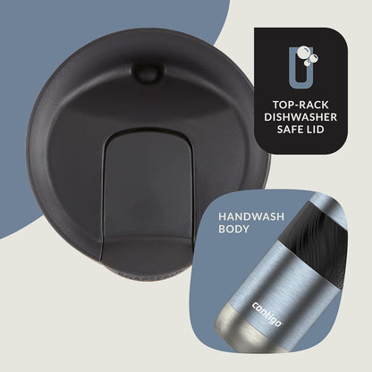 Contigo SNAPSEAL Insulated Stainless Steel Travel Mug with Grip 20oz. Blue Corn Transparent Satin & Midnight Berry