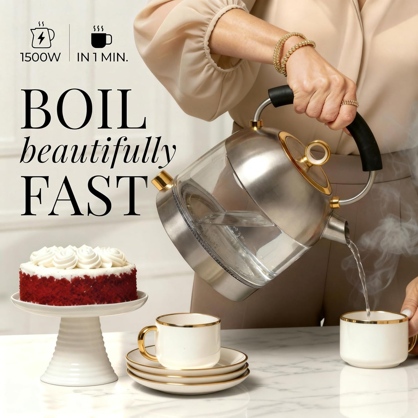 Stainless Steel Electric Kettle with Temperature Control - BPA and Plastic Free Electric Kettle with Keep Warm Function, Borosilicate Glass - Fast 1500W Hot Water Boiler, Auto Shut-Off