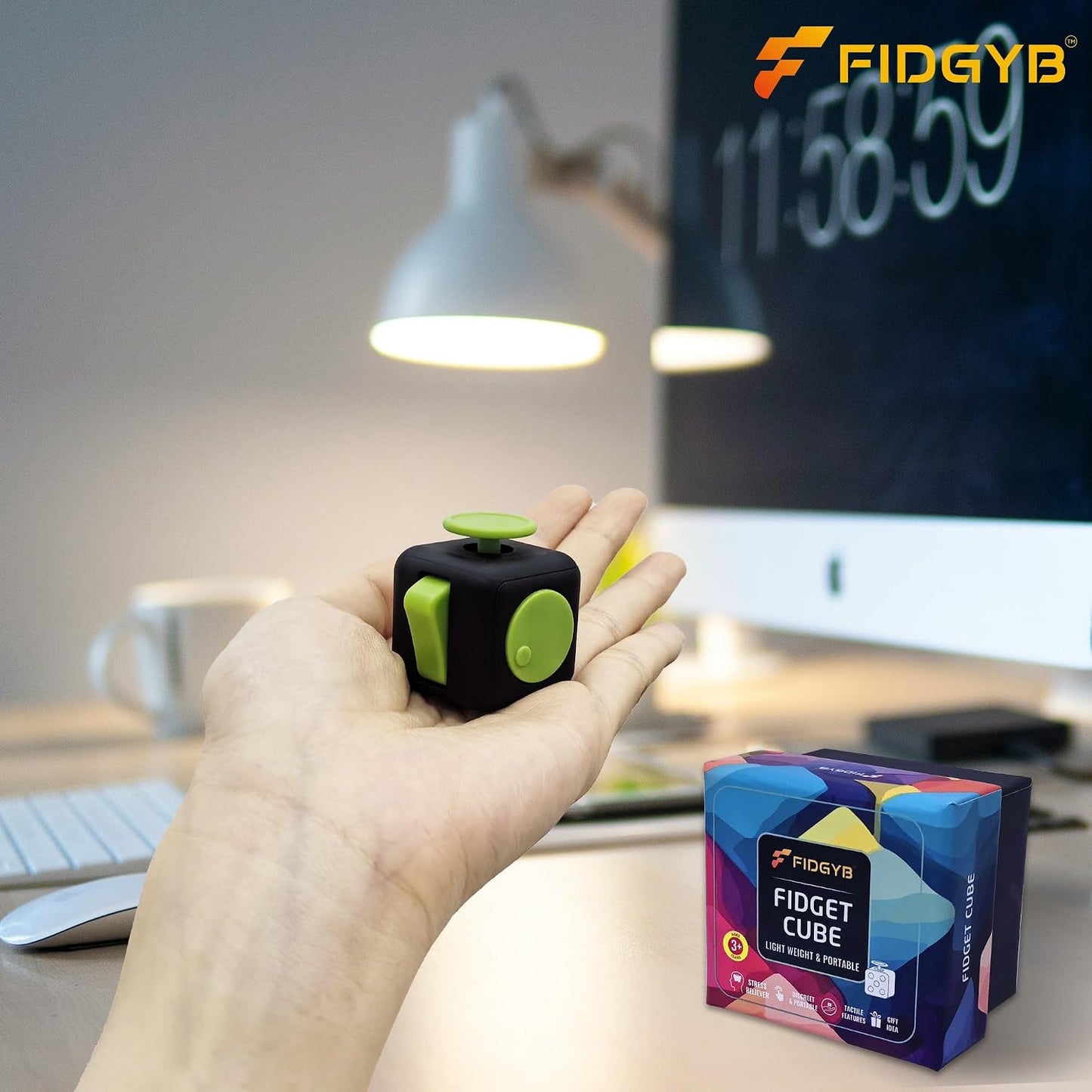 Cube Fidget Stress Relief Toy for Adults & Kids, Smooth, Quiet Sensory Toy for Anxiety, Focus & ADHD Idea[Black_Green]