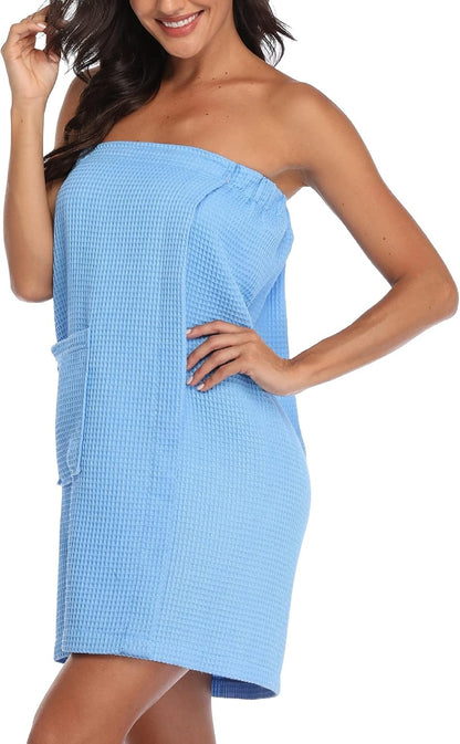 sunshinemall Women's Lightweight Bath Shower Wrap Waffle Spa Robes Bathrobe Quick Dry Cover Up with Adjustable Closure