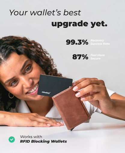 Rhinokey® Apple Find My Wallet Tracker Card, MFi Certified Bluetooth Tracker for iPhone, 0.07in Slim Credit Card Item Finder, IP68 Waterproof Rechargeable, Locator for Wallet, Luggage, Passport
