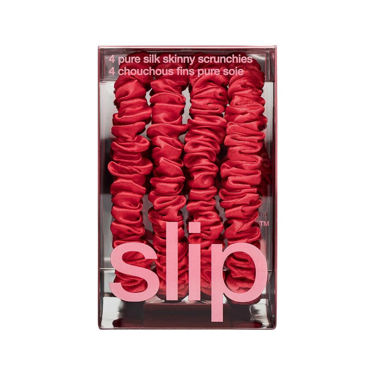 Slip Silk Hair Ties — Skinny Silk Black Scrunchies, No Damage, No Crease, Anti-Breakage |100% Mulberry Silk | All Hair Types | Made with Proprietary Slipsilk™ | Set of 4