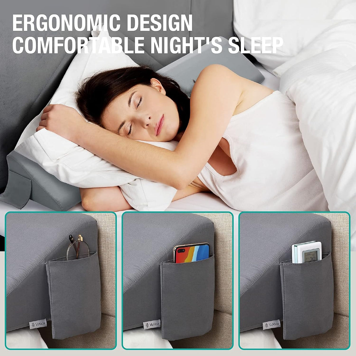 Vekkia 34" Extra-Long Wedge Pillow, 5.5" Bed Wedge Pillow for Sleeping,Gray