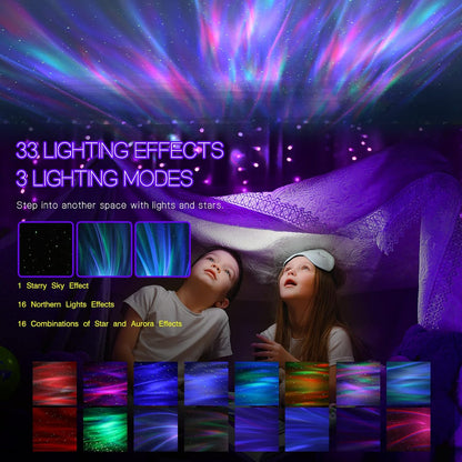 Northern Galaxy Light Aurora Projector with 33 Light Effects, Night Lights LED Star Projector for Bedroom Nebula Lamp, Remote Control, White Noises, Bluetooth Speaker for Parties Black