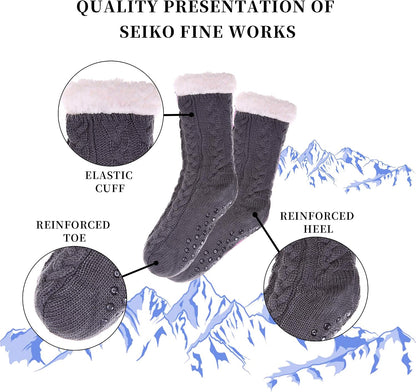 SDBING Women's Winter Super Soft Warm Cozy Fleece Lined Fuzzy Slipper Socks with Grippers
