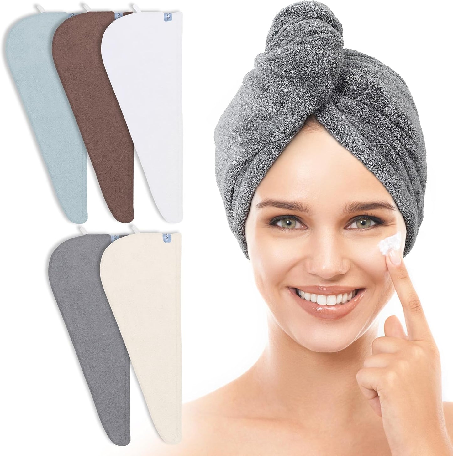 TENSTARS 5 Pack Thicken Microfiber Hair Towel Wrap for Women - Elastic Loop Design - 320GSM Coral Velvet - Quick Dry Hair Turban - 11x28 Inch (Pink)