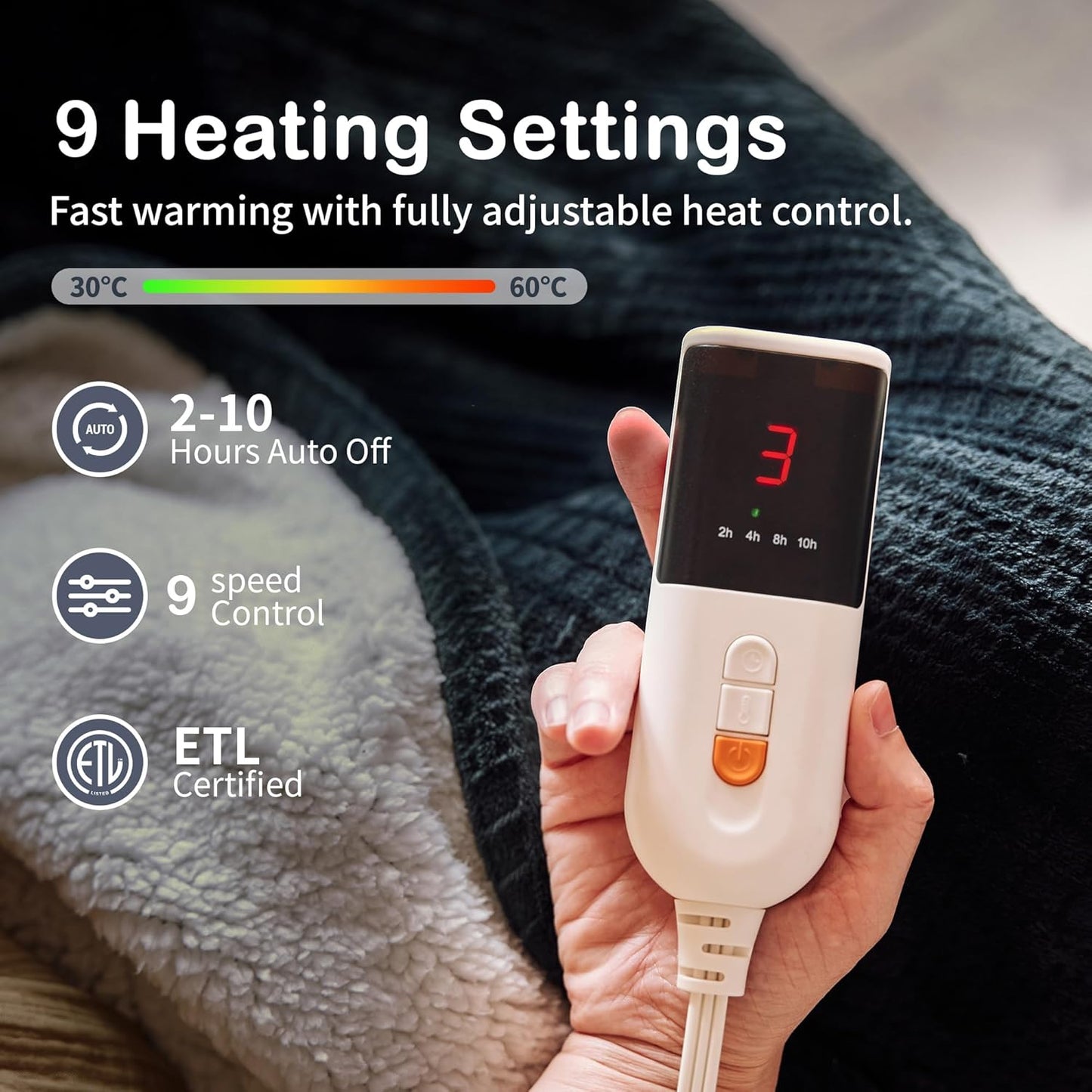Texciting Heated Blanket Electric Blanket Throw 50''X60''-Heating Throw with 9 Heat Settings-2-10 Hours Auto Off,ETL Certified,Machine Washable (Green)