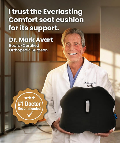 Everlasting Comfort Doctor Recommended Memory Foam Seat Cushion for Office Chairs & Car - Ergonomic Office Desk Accessories - Cushions for Tailbone Pain Relief, Sciatica (Dark Gray, Large)