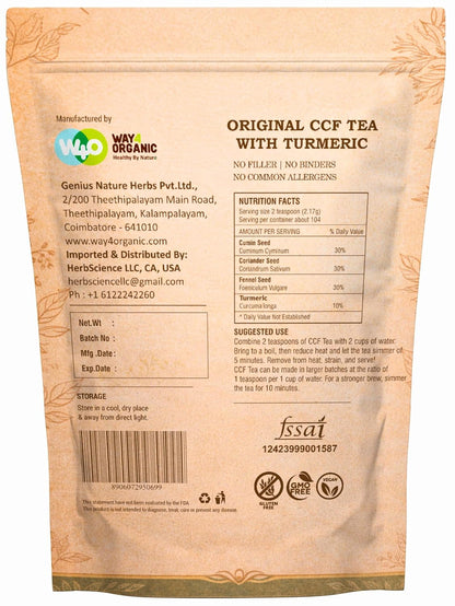 CCF Tea (Cumin, Coriander, Fennel) with Turmeric - Supports Natural Detoxification 8 Ounces (Pack of 1)