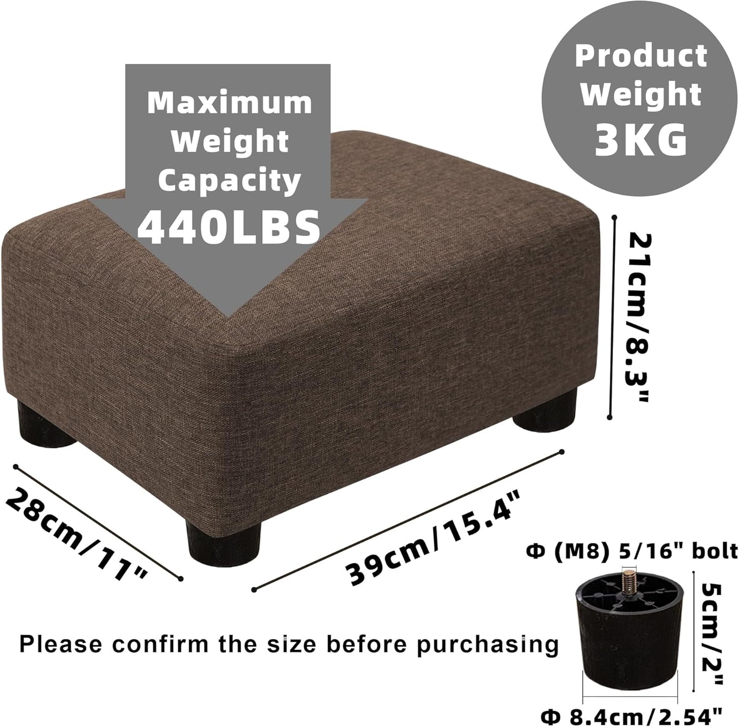 CAROLMADE Small Foot Stool Ottoman Footstool with Legs Under Desk Footrest for Living Room Bedroom and Office,Linen-Grey