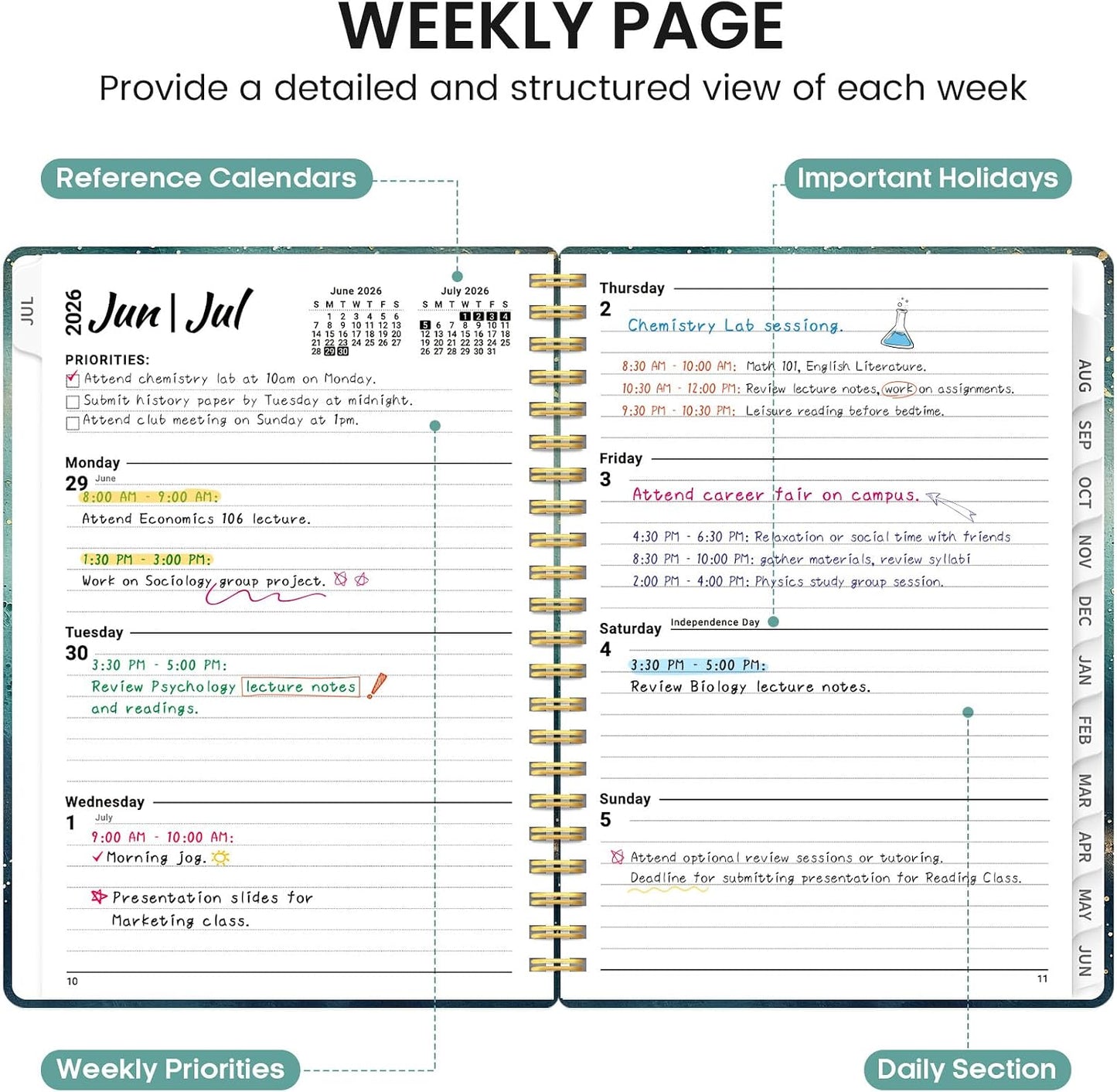 Planner 2026-2027, Academic Monthly and Weekly Calendar Planner for Women, July 2026 - June 2027, Hardcover Pretty Agenda Planner Book with Tabs, Spiral Daily Organizer for School Office Home Supplies, 6.3" x 8.5" - Blue Floral