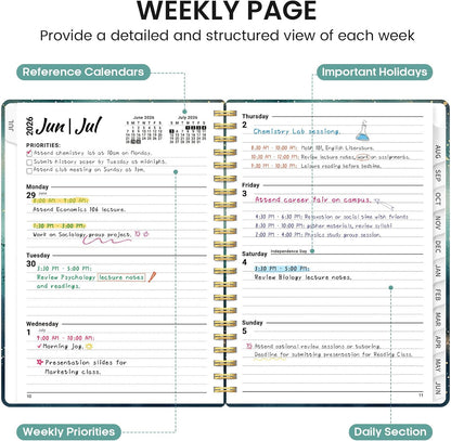 Planner 2026-2027, Academic Monthly and Weekly Calendar Planner for Women, July 2026 - June 2027, Hardcover Pretty Agenda Planner Book with Tabs, Spiral Daily Organizer for School Office Home Supplies, 6.3" x 8.5" - Blue Floral