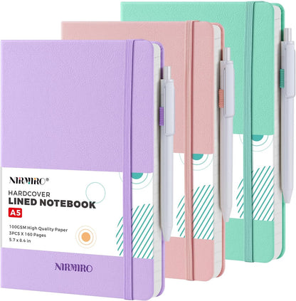 NIRMIRO (3 Pack) Pocket Notebook Small Journal with Pen, 3.7" x 5.7", A6 Mini Notebook for Women Men Work Writing, Hardcover Small Pocket Notepad with 100Gsm Premium Thick Lined Paper, Black Leather