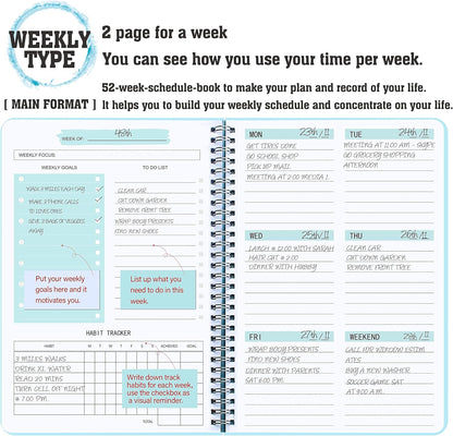 Undated Weekly Planner With Habit Tracker & To Do List 5.7 x 8.0 inch | Avoid Unfocused Busywork,Productivity Organizer,No-Bleed Thick Pages,Portable Size,Lay-Flat Spiral for Hands Free