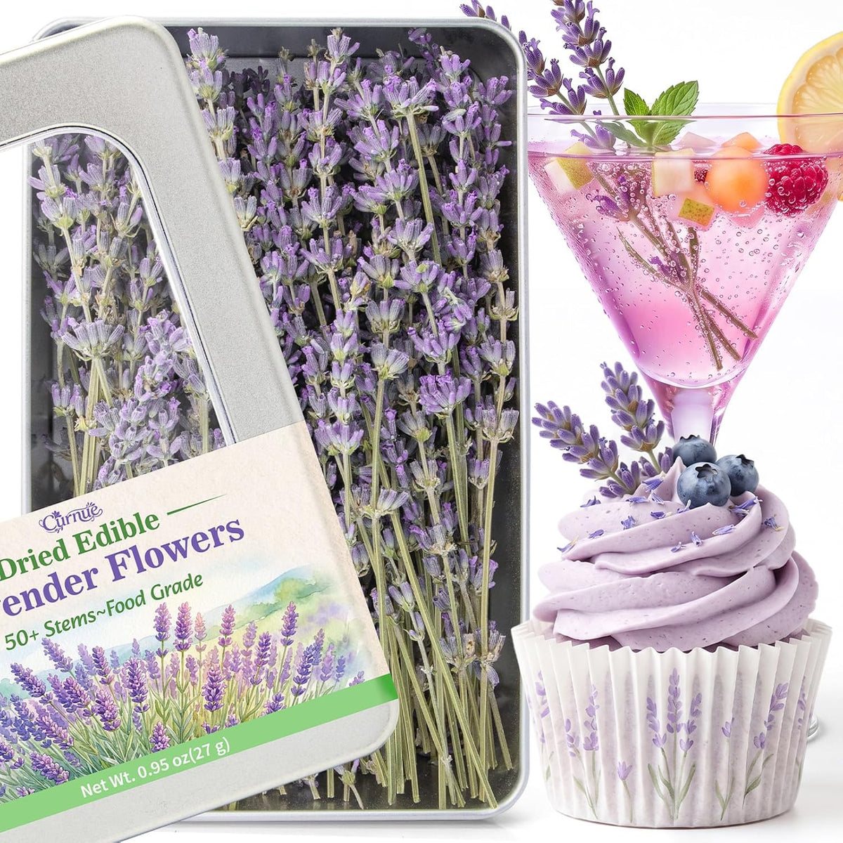 Curnue 50+ Edible Lavender Sprigs for Cocktails & Drinks Garnish