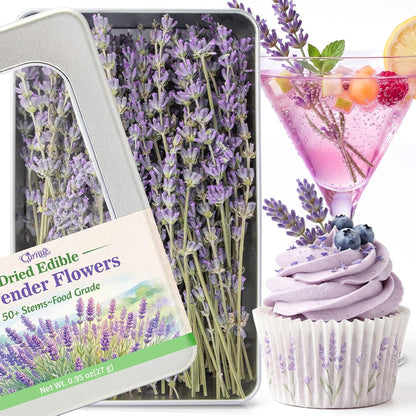 Curnue 50+ Edible Lavender Sprigs for Cocktails & Drinks Garnish