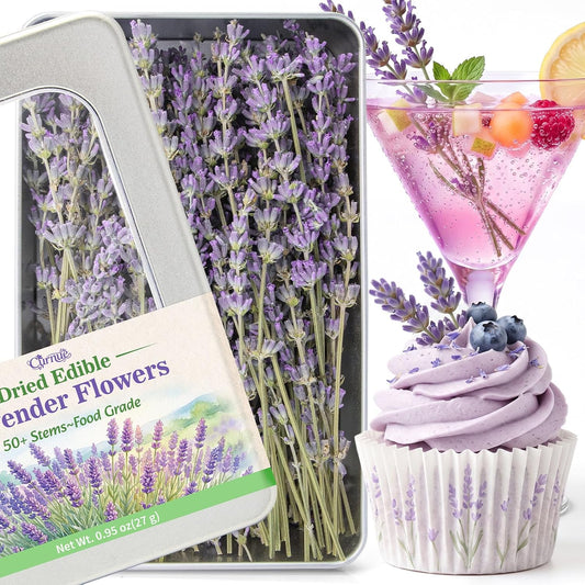 Curnue 50+ Edible Lavender Sprigs for Cocktails & Drinks Garnish