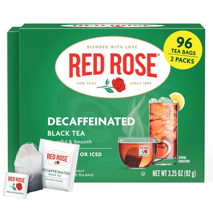 Red Rose Decaffeinated Black Tea, Smooth & Flavorful, 48 Tea Bags 2 Pack