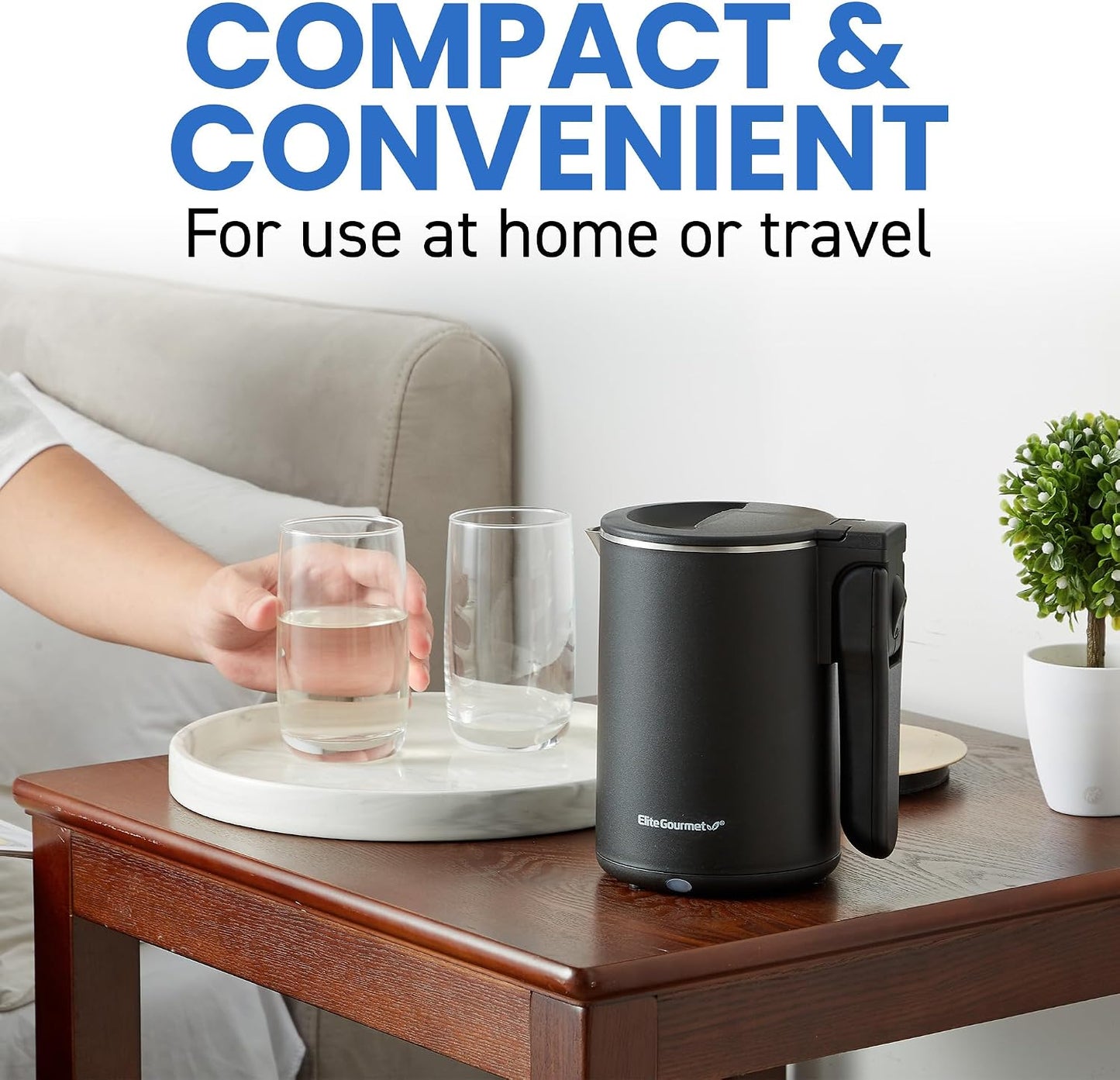 Elite Gourmet 1.7L Dual Wall Cool Touch Electric Tea Kettle, Borosilicate Glass, 304 Stainless Steel Interior, Programmed Digital Touchscreen, Keep Warm, Auto Off & Audible Indicator, Black
