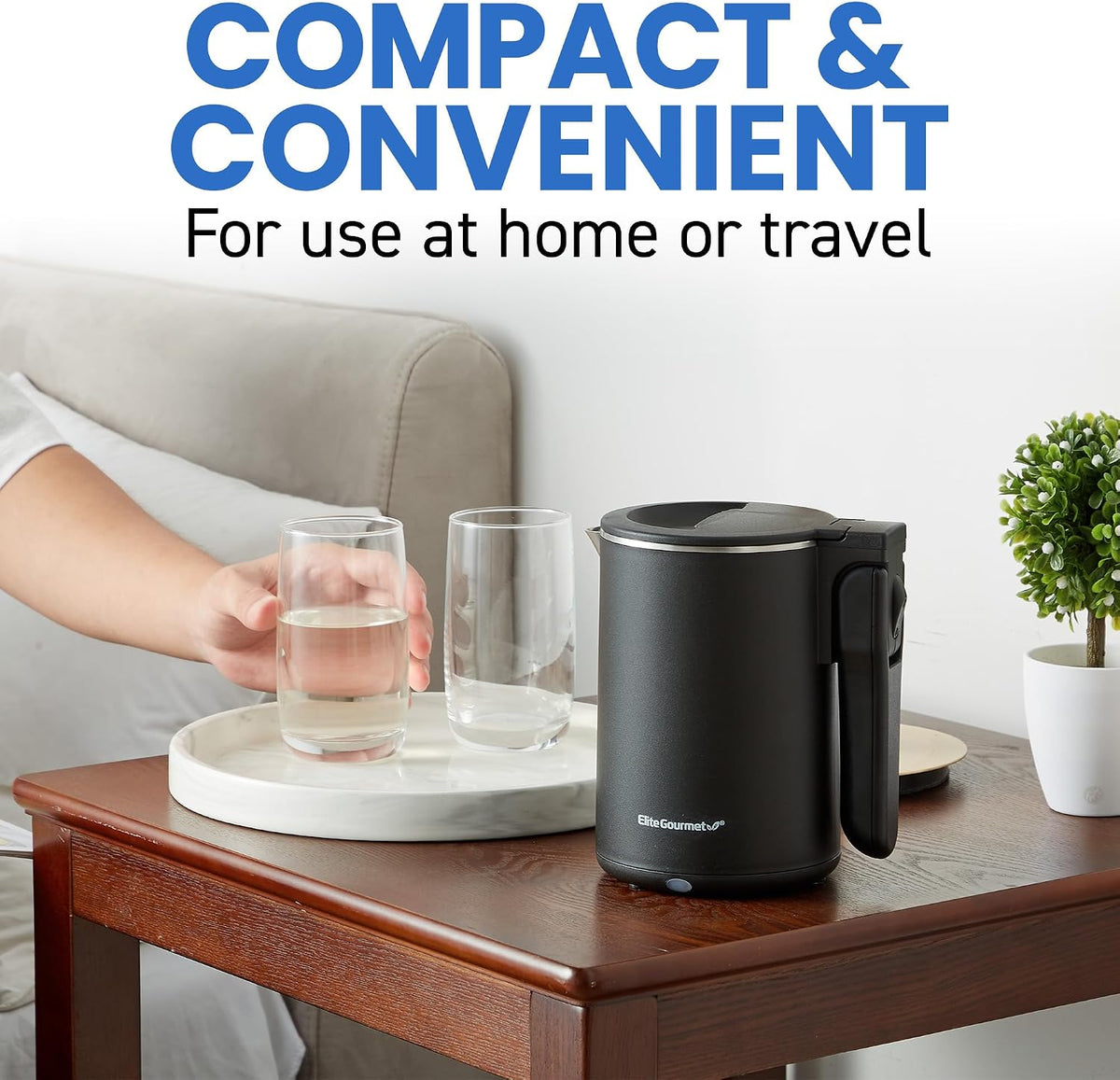 Elite Gourmet 1.7L Dual-Wall Cool-Touch Tea Kettle, Touchscreen, Black