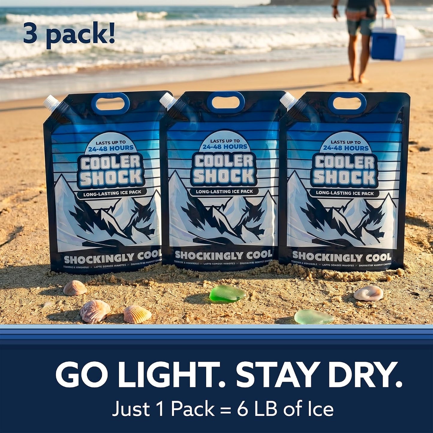 Cooler Shock Reusable Ice Packs for Cooler - Long Lasting Cold Freezer Packs for Coolers and Lunch Boxes - Cooler Ice Packs for Camping Gear, Fishing, Road Trips, Beach Must Haves