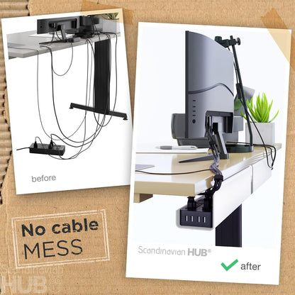 Scanfield Under Desk Cable Management Tray, No-Screw, 17-Inch, 2-Pack Black