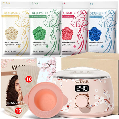KOTAMU Waxing Kit for Women & Men, Pink Digital Wax Pot Warmer Hair Removal | Home Hard Wax Kit, Wax Machine, Face, Eyebrow, Bikini, Brazilian, Body, Sensitive Skin, 25 Accessories, Beginner-Friendly