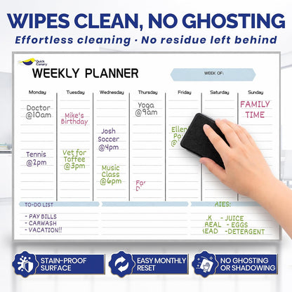 Monthly Magnetic Calendar for Refrigerator - 17x12” Stain-Resistant Dry Erase Fridge Calendar Whiteboard with Large Writing Space for Schedules, Chores & Meals - With 4 Markers & Eraser - Sunday Start