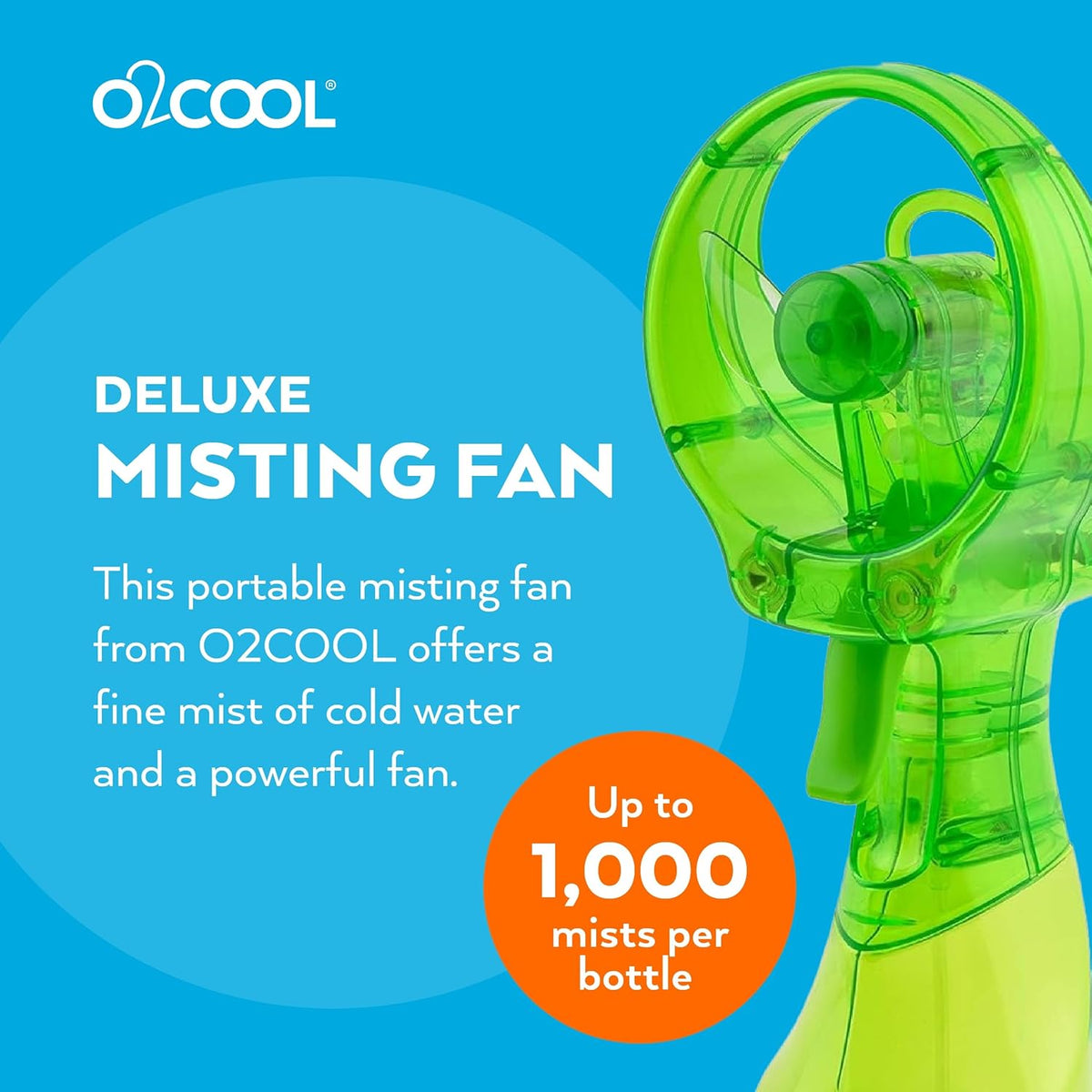 O2COOL Deluxe Handheld Misting Fan Battery Powered Green