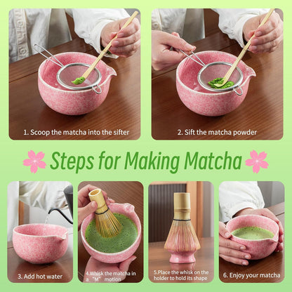 TEANAGOO Matcha Whisk Set Black,7 Pcs Matcha Set,Matcha Kit for Ceremony,Tradition Tea Set for Making Breakfast/Latte,Matcha Whisk Set with Bowl(Chawan)/Whisk and Holder,Gift for Family/Friend