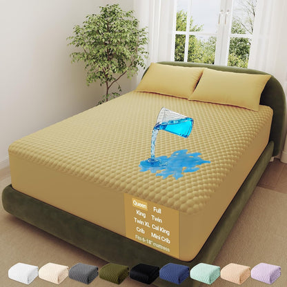 OhGeni 100% Waterproof Mattress Protector,Queen Size Premium Bamboo Mattress Pad,Pet Hair & Bedwetting Resistant,Cooling Breathable Fitted Sheets,Washable Bed Cover,Non-Slip Deep Pocket for Bedroom