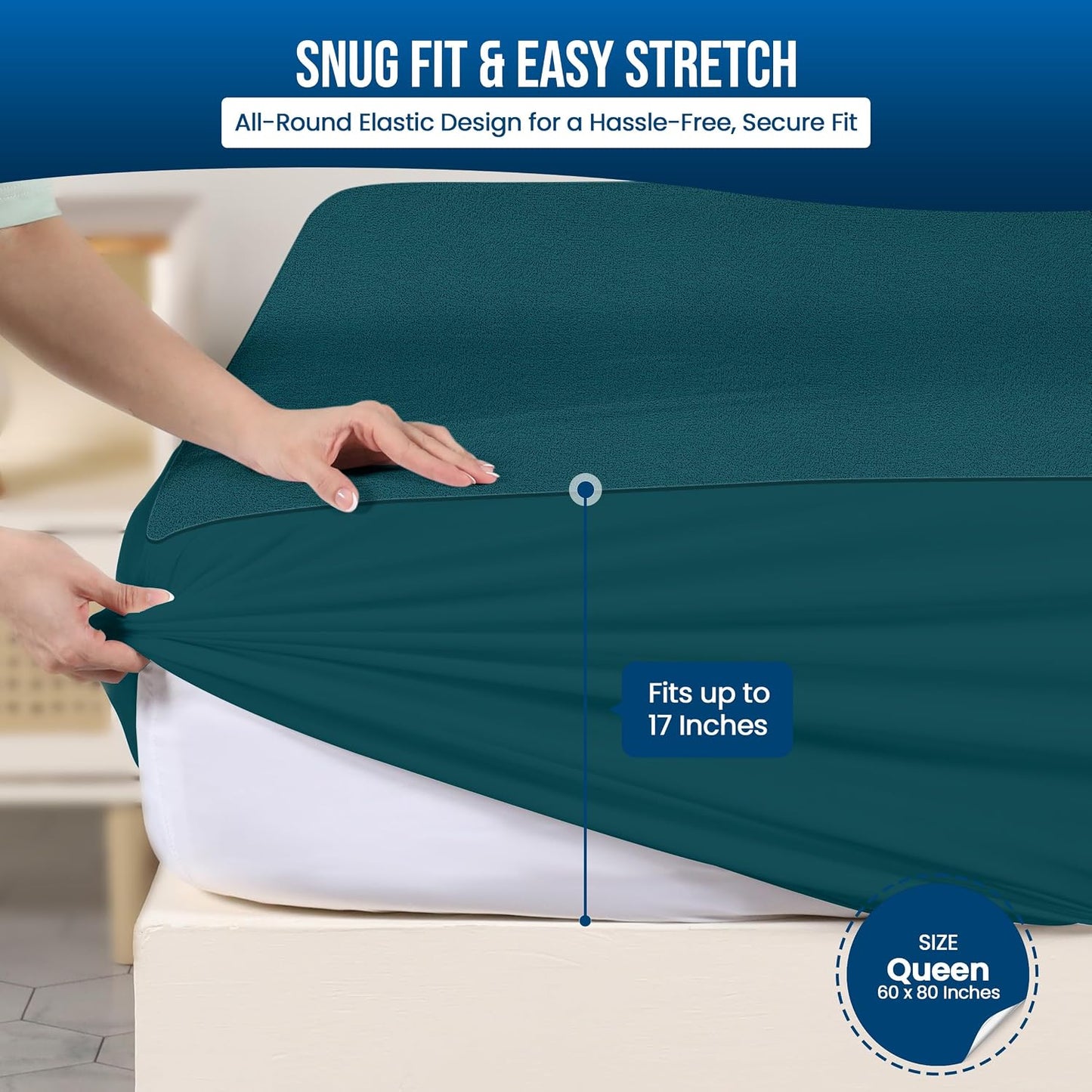 Queen Size Mattress Protector Waterproof, Premium 200 GSM Terry Mattress Cover, Soft & Breathable Bed Cover, Fitted Sheet Style Stretchable Deep Pockets 17" by Utopia Bedding (White)