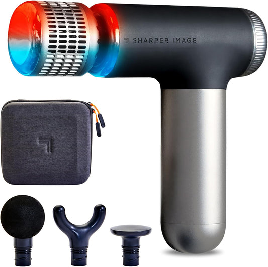 Sharper Image Powerboost Move - Mini Percussion Massage Gun| 4 Attachments, 4 Speeds, FSA Eligible| Full Body Back & Shoulder Massager| Deep Tissue Muscle Recovery| Portable Pain Relief Massage Tool