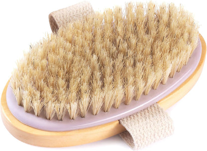 MainBasics Dry Brushing Body Brush for Lymphatic Drainage, Dry Skin, Cellulite, Blood Circulation with Exfoliating Natural Bristles and Massage Nodes for Flawless Skin