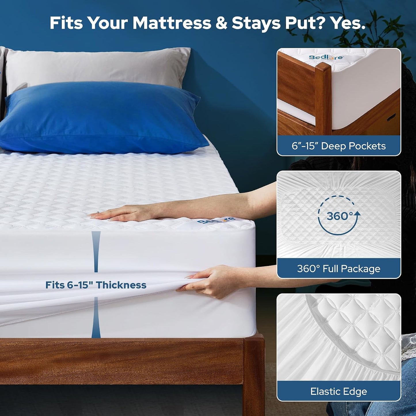 2 Pack Waterproof Mattress Protector, Queen Size Mattress Pad Noiseless with Deep Pocket Fitted for 6"-18", Soft Breathable Dirt-Proof Bed Mattress Cover Washable for Home, Bedroom, Hotel (Gray)