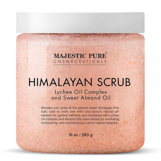 Majestic Pure Himalayan Salt Body Scrub, Lychee Oil Exfoliant, 10 Oz