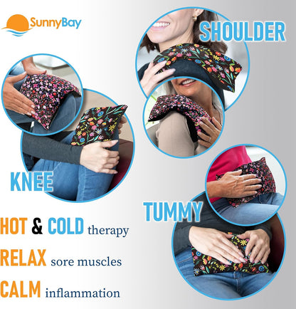 SunnyBay Small Microwave Heating Pad, Microwavable Versatile Cold/Heated Neck and Shoulder Wrap for Back Pain and More, Moist Heat Cotton-Fleece Pad, 6x11 Inches, Hot Pink and Red Flower, Pack of 2