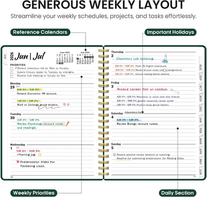 Planner 2026-2027, 8.5" x 11" Weekly and Monthly Academic Year Planner Calendar, July 2026 - June 2027, Hardcover Large School Planning Agenda With Tabs, Perfect for School & Office Supplies, A4, Green