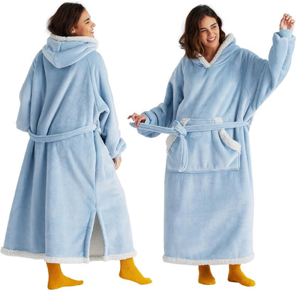 Bedsure Wearable Blanket Hoodie, Long Hooded Blanket Sweatshirt as Mothers Birthday Gifts for Women, Cozy Sherpa Hoodie for Adult, Standard, Grey