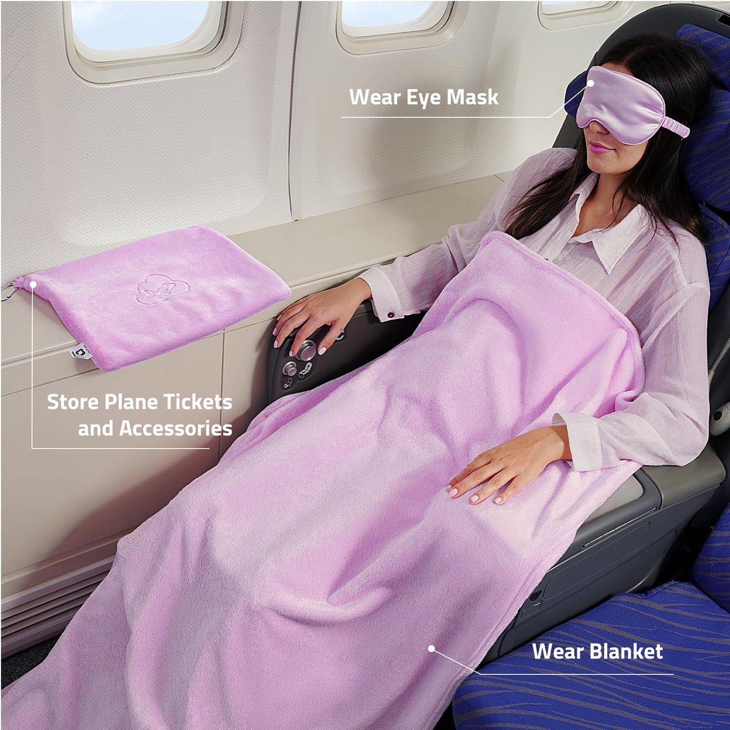 Travel Blanket Pillow,Airplane Blanket Compact with Bag Eye Mask, Ultra-Soft,Warm & Lightweight Included,Travel Essentials for Women & Men, Luggage Sleeve & Backpack Clip 65x40 in, Grey