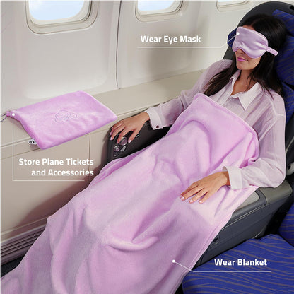 Travel Blanket Pillow,Airplane Blanket Compact with Bag Eye Mask, Ultra-Soft,Warm & Lightweight Included,Travel Essentials for Women & Men, Luggage Sleeve & Backpack Clip 65x40 in, Grey
