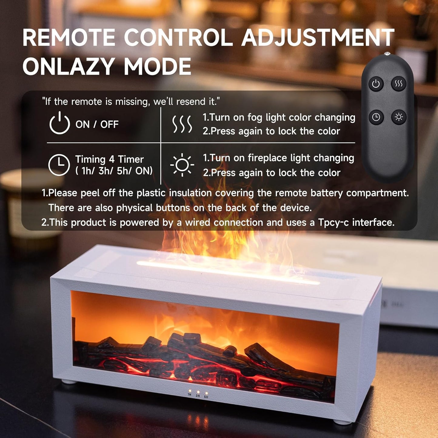 TMEHM Fireplace Flame Air Diffuser Humidifier,7 Colors Aromatherapy Essential Oil Diffuser,Ultrasonic Aroma Humidifier with Timer for Home,Bedroom,Office,Yoga (Black)
