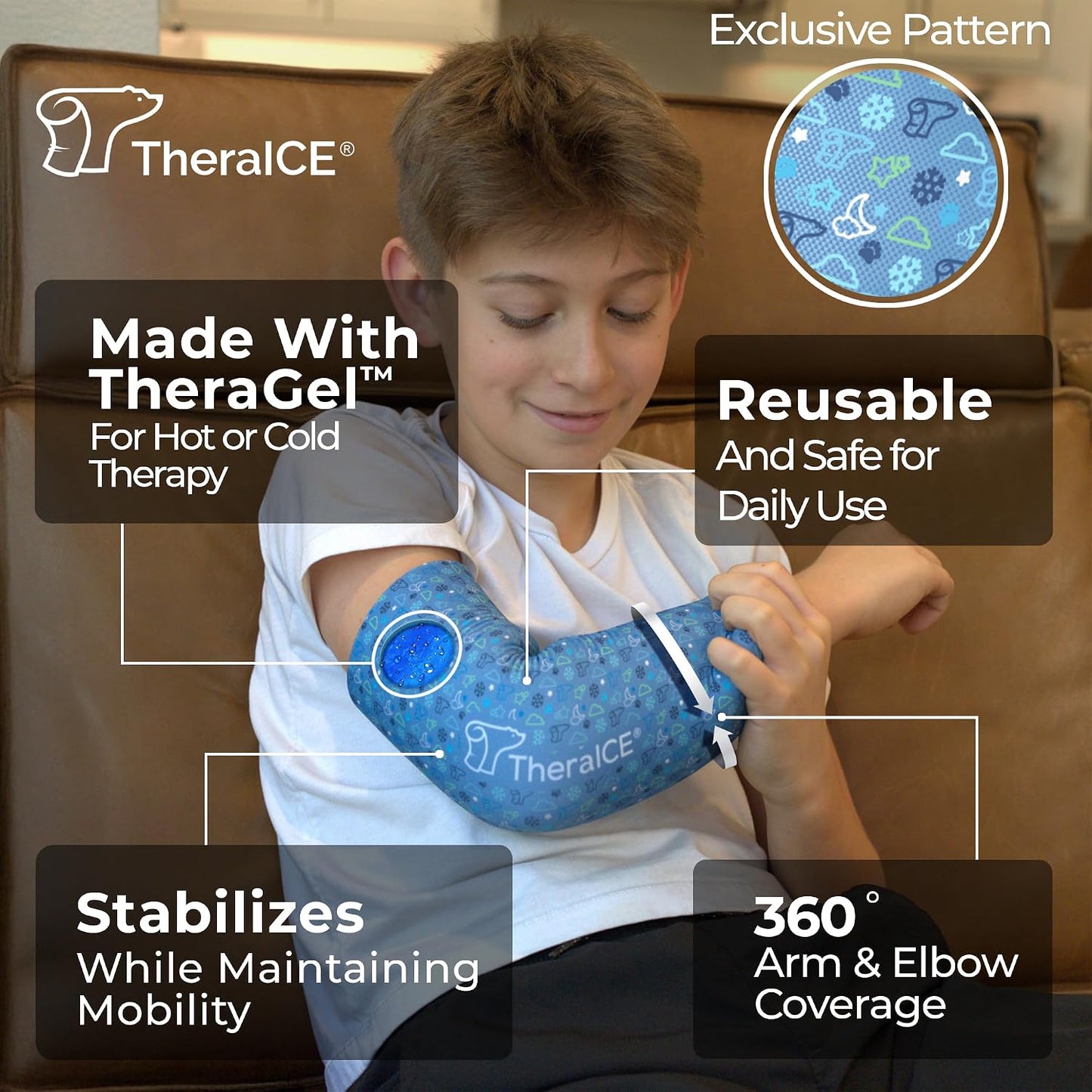 TheraICE Elbow Ice Pack Wrap Compression Sleeve for Injuries Reusable Gel Arm Cold Packs | Tennis Elbow Golfers & Cubital Tunnel, Tendinitis Pain Relief | Plus Shin Splints, Calf Strain | Women & Men