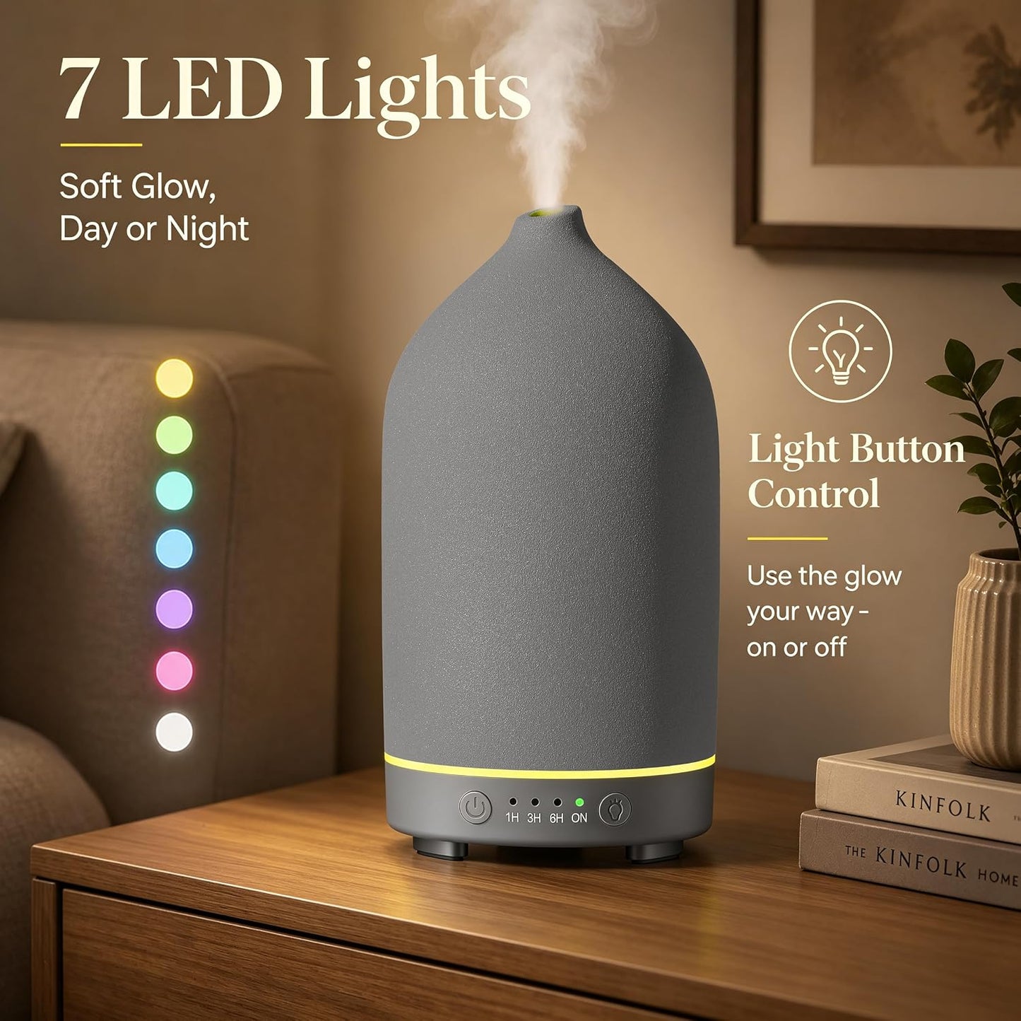 Gooamp 200ML Ceramic Essential Oil Diffuser for Home - Ultrasonic Aromatherapy Diffuser Humidifier with 7 Color LED Lights, Auto Shut-Off, 3 Timers for Bedroom, Office, Yoga, Black